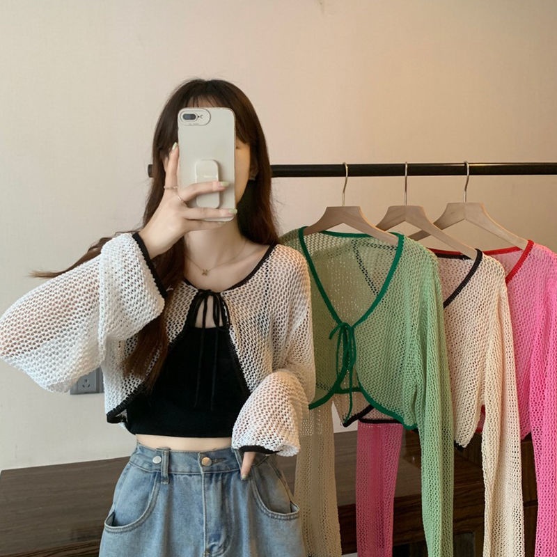 Áo Khoác Cardigan Dệt Kim Mỏng Chống Nắng Mùa Hè 2022 Thiết Kế Đục Lỗ Phong Cách Mới Dễ Phối Đồ Cho Nữ