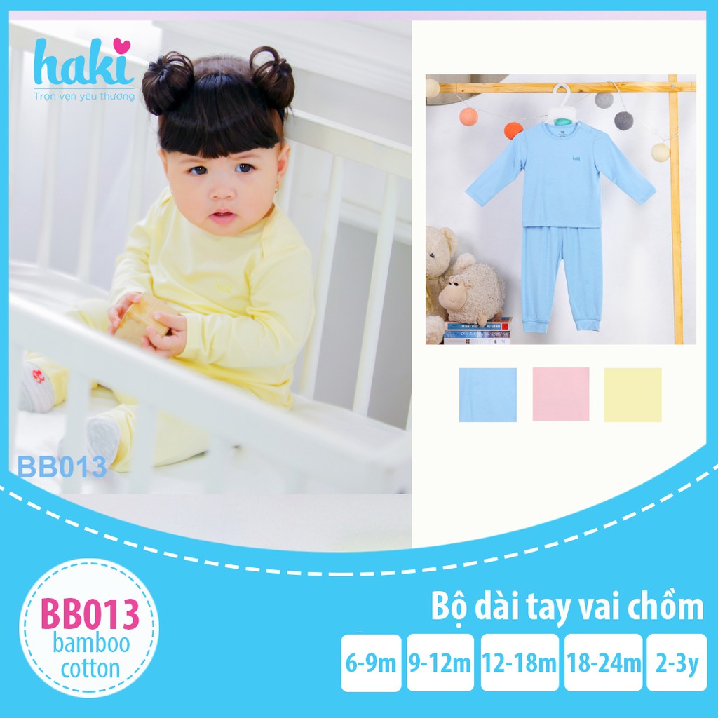 Bộ quần áo dài tay cổ chồm cho bé trai và gái vải Bamboo Cotton cao cấp mềm mịn Haki BB013 (6-13kg)