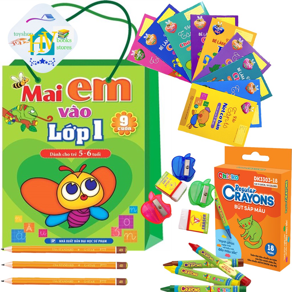 Sách  - Tập Tô Màu ,Tập Tô Chữ Cái Chữ Số ,Dành Cho Trẻ 5 -6 Tuổi +Bút Sáp Màu 18 Màu ,Tặng 1 Viết Chì ,gôm tẩy ,Chuốt