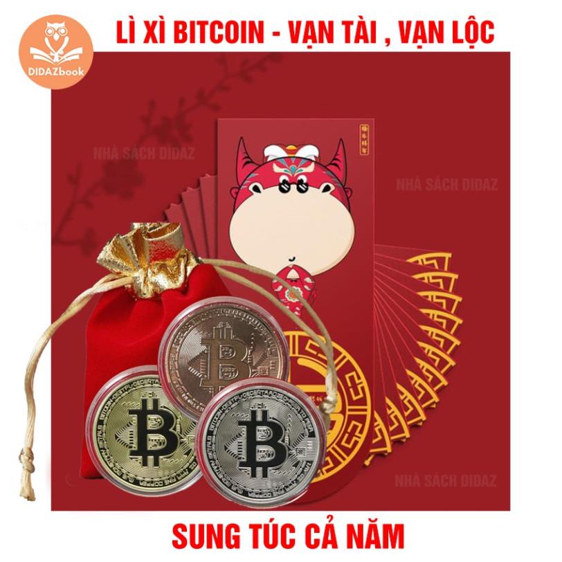 Đồng xu bitcoin mạ vàng, bạc 24k may mắn, quà lưu niệm, quà tặng, lì xì may mắn, bền màu, khó xước + Hộp đựng