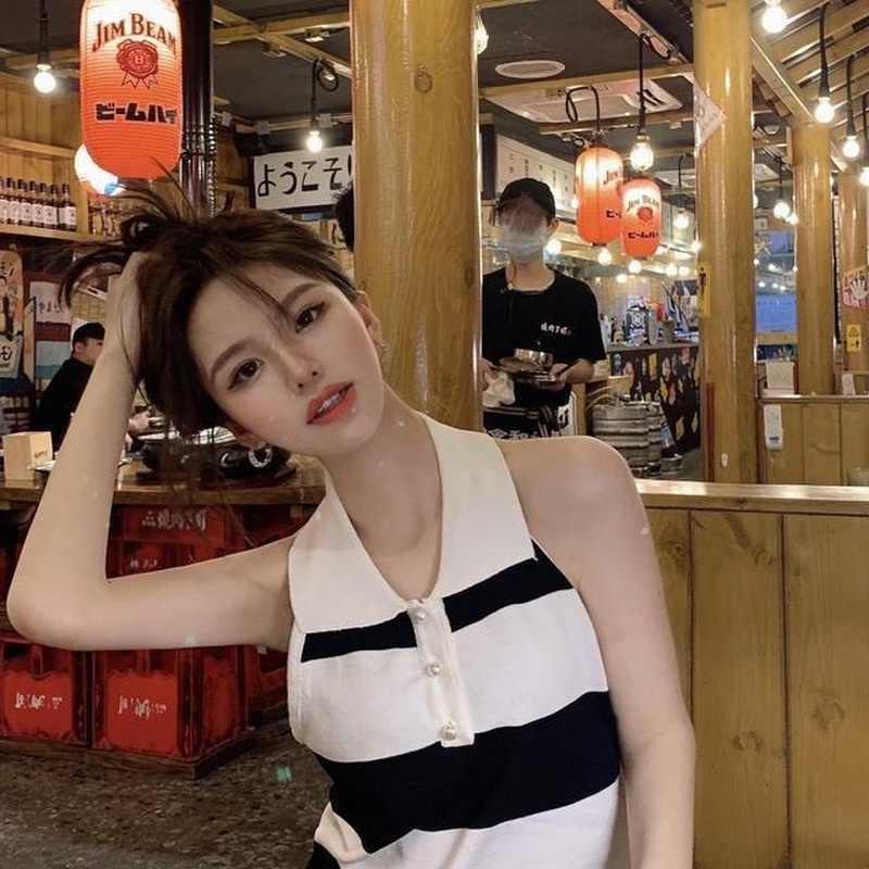 Áo Dệt Kim Hai Dây Hở Lưng Họa Tiết Kẻ Sọc Thời Trang Mùa Hè Mới Cho Nữ