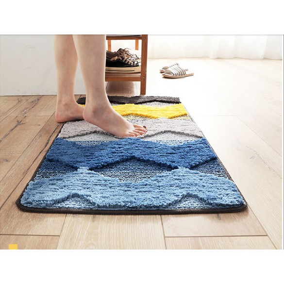 Thảm Chùi Chân❤️CHỐNG TRƯỢT❤️ Cửa Ra Vào Họa Tiết SÓNG XANH VÀNG