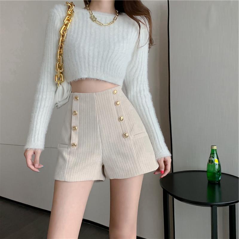 quần short nữ lưng cao ống rộng kiểu dáng gân nổi 8 khuy Quảng Châu cao cấp