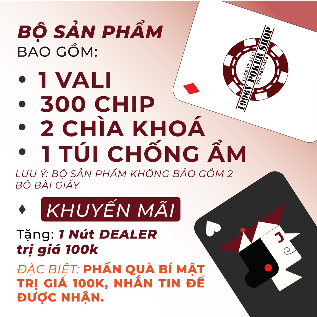 Vali 300 chip Poker có số, phỉnh poker Las Vegas chip set Pocker đất nung - 1996V Poker Shop