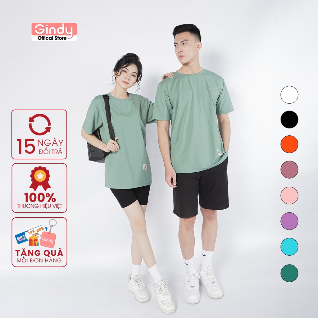 Áo phông cotton thun trơn unisex GINDY nữ tay lỡ cổ tròn form rộng dáng basic thoáng mát, co giãn 4 chiều A7115