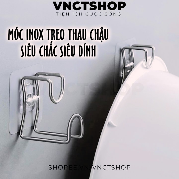 Giá móc inox treo thau chậu khăn đồ dùng nhà tắm nhà bếp dán gắn tường đa năng siêu dính chắc