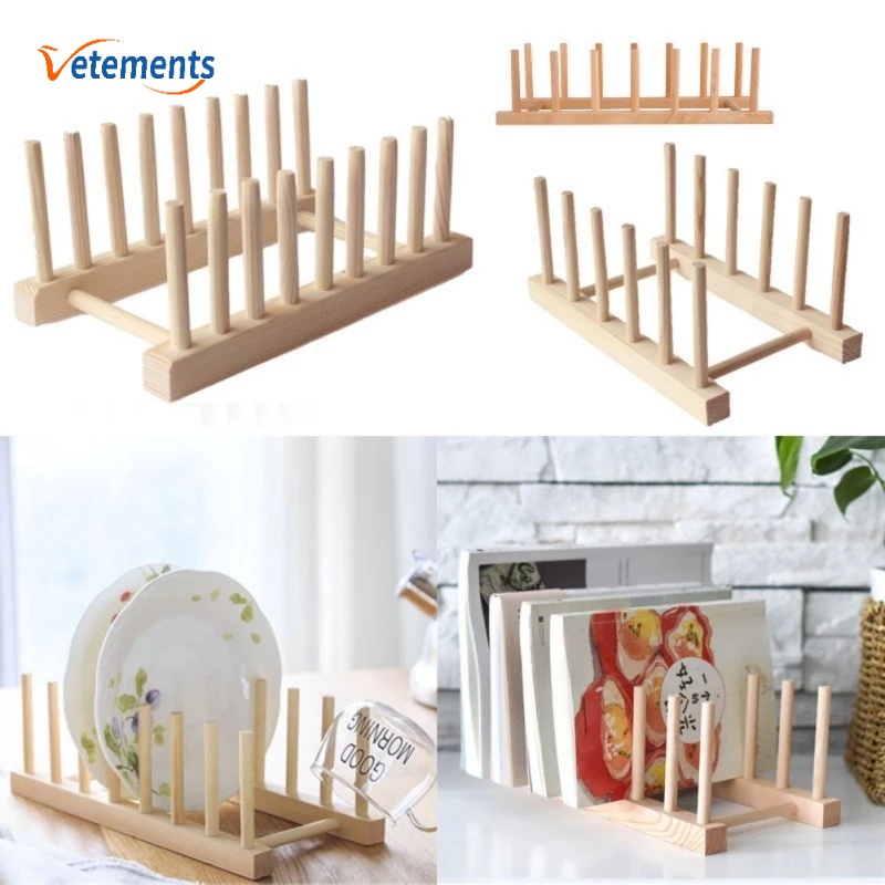 Giá đựng đồ giúp thoát nước bằng gỗ dùng úp đĩa/ đựng tạp chí đa năng tiện dụng