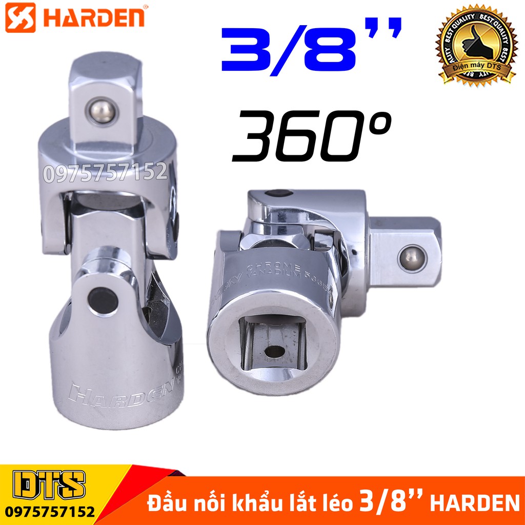 Đầu nối khẩu lắt léo 3/8 Inch công nghiệp HARDEN, C-Mart đầu nối lắc léo cao cấp thép CR-V siêu cứng, xoay tròn 360°
