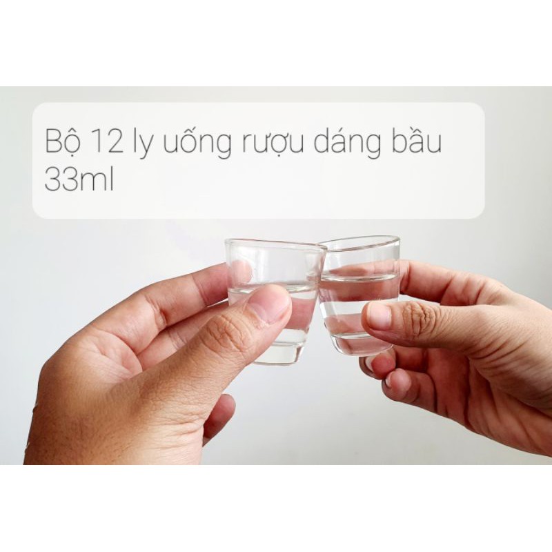 Bộ 12 Ly Cốc Thủy Tinh Uống Rượu Dáng Bầu 33ML | BigBuy360 - bigbuy360.vn