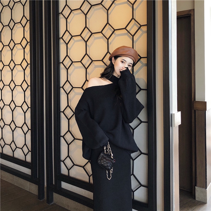 Áo Len Tay Dài Trễ Vai Màu Trơn Thời Trang Hàn Quốc Quyến Rũ Cho Nữ | BigBuy360 - bigbuy360.vn