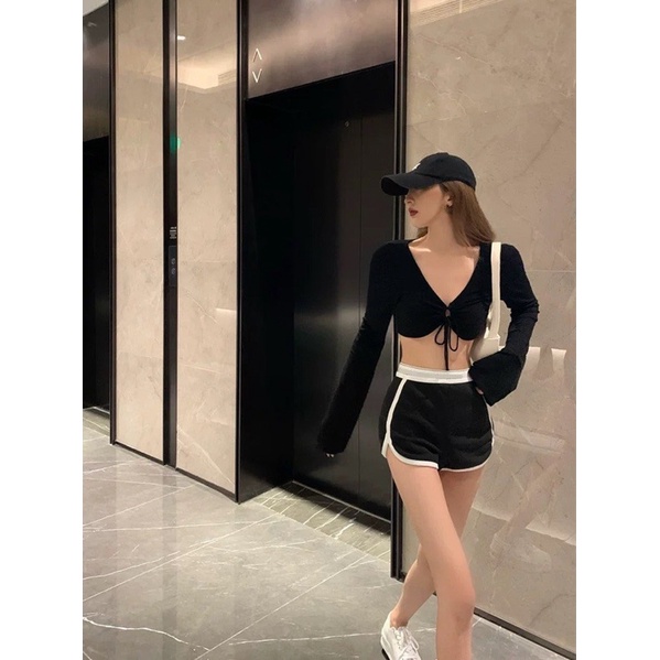 Áo Croptop Tay Dài Rút Ngực Tay Loe ⚡ YUMI BÁN SỈ