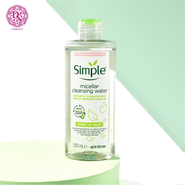 Nước tẩy trang làm sạch da Simple Micellar Cleansing Water (200ml)