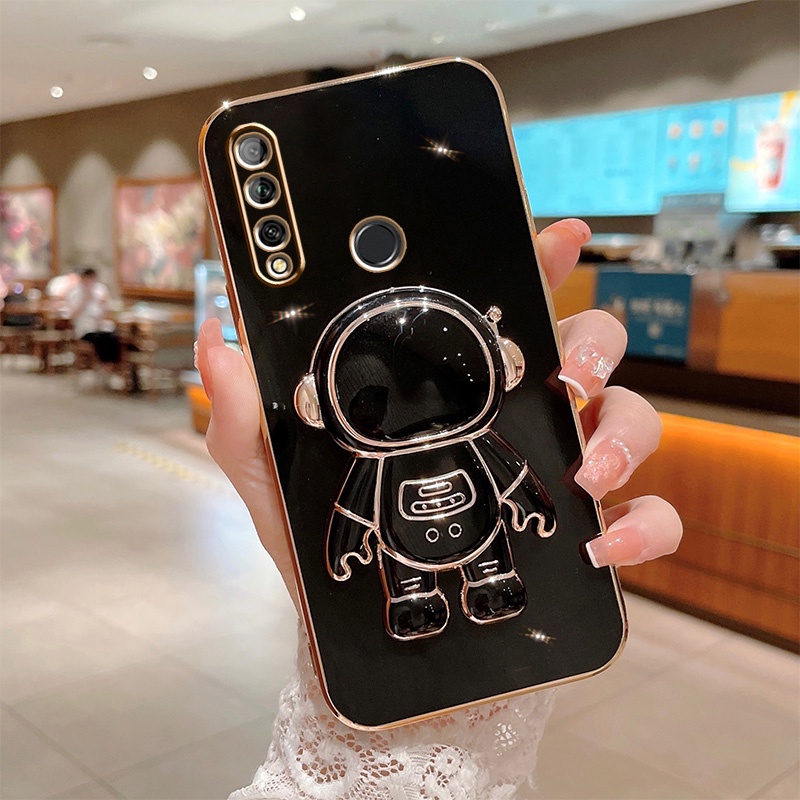 Ốp Điện Thoại Silicon Mềm Có Giá Đỡ Hình Vuông Mạ Sang Trọng Cho Huawei Y6 Y7 Pro Y9 Prime 2019 Y7A Y6P Y8P