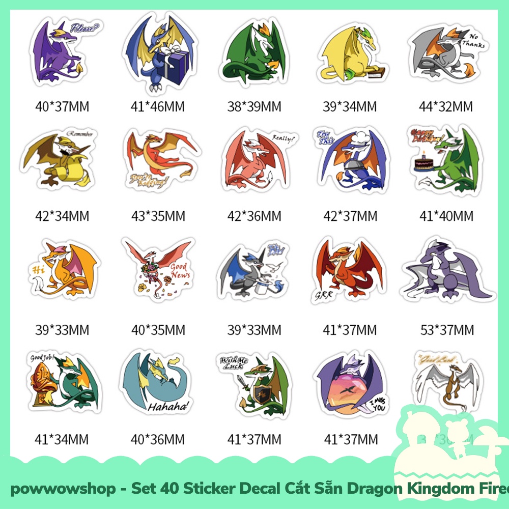 [Sẵn VN - Hỏa Tốc] Set 40 Sticker Mini Decal Dán Trang Trí Vật Dụng Mẫu Vùng Đất Rồng Dragon Island Kingdom