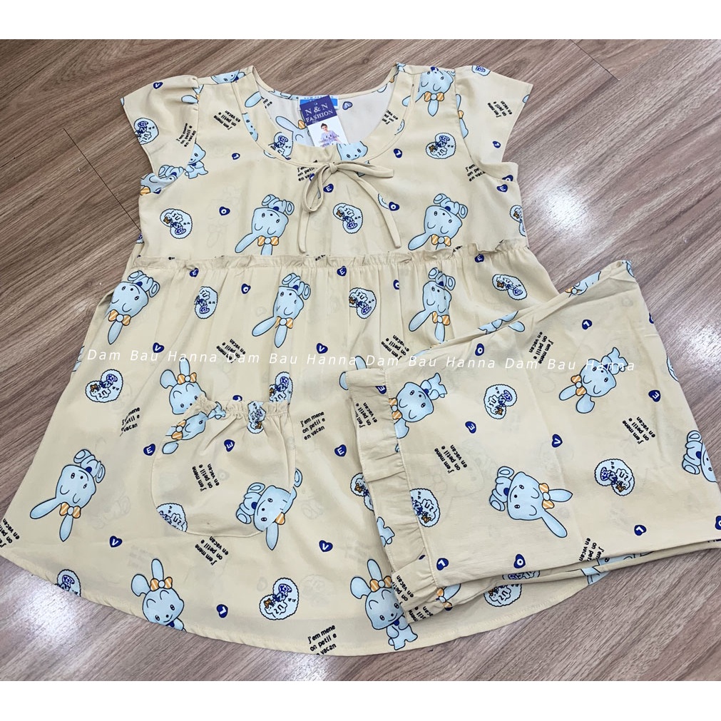 [HANNA] Đồ bộ bầu free size 40-70kg quần lửng mặc ở nhà vải lụa mango cao cấp thoáng mát không nhăn có thun điều chỉnh