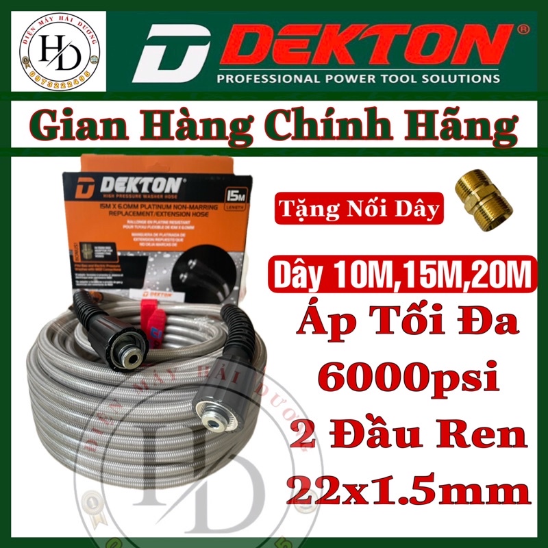 Dây rửa xe cao áp DEKTON. Ren 22mm.Tặng nối dây ren 22.Dài 10M.15M.20M.