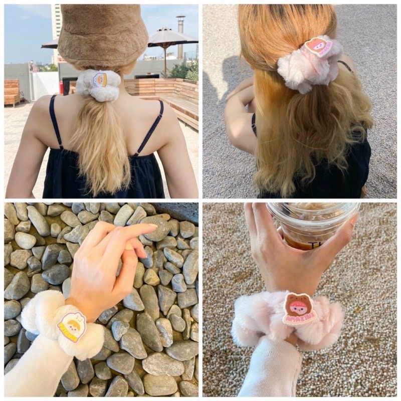 Cột tóc scrunchie lông hoạ tiết bò sữa/thỏ/gấu siêu êm tóc