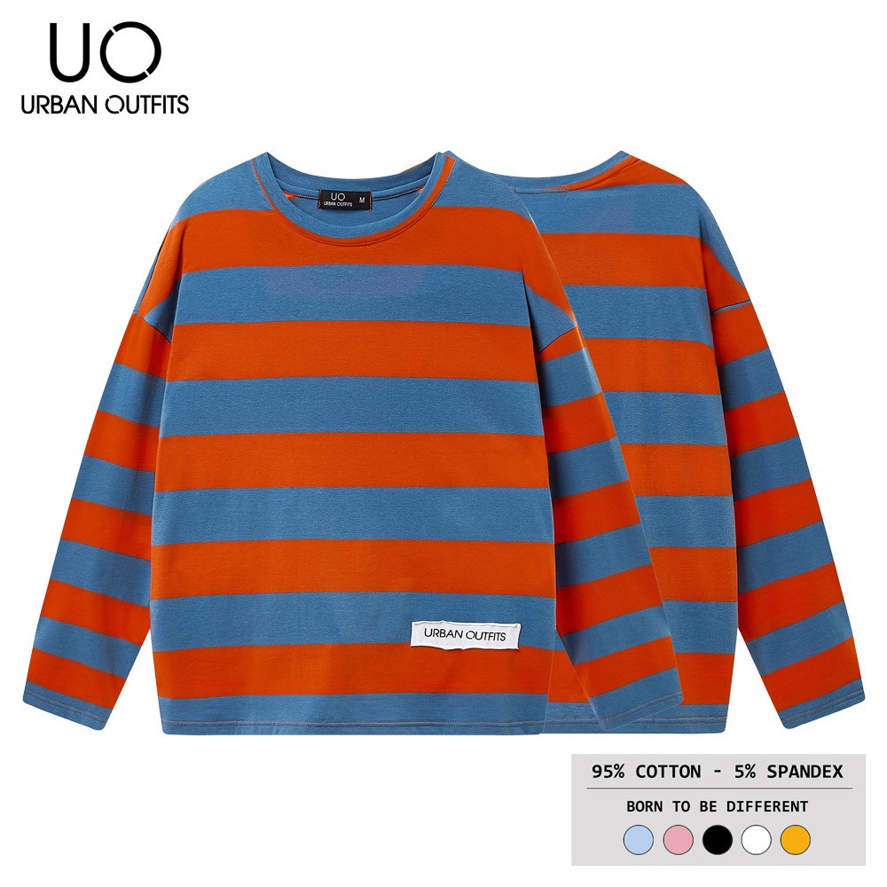 Hàng OUTLET 4 Màu TDO17 Áo Thun Tay Dài Nam Nữ Form Rộng URBAN OUTFITS 2 Sọc Ngang 100 Cotton 4 Chiều
