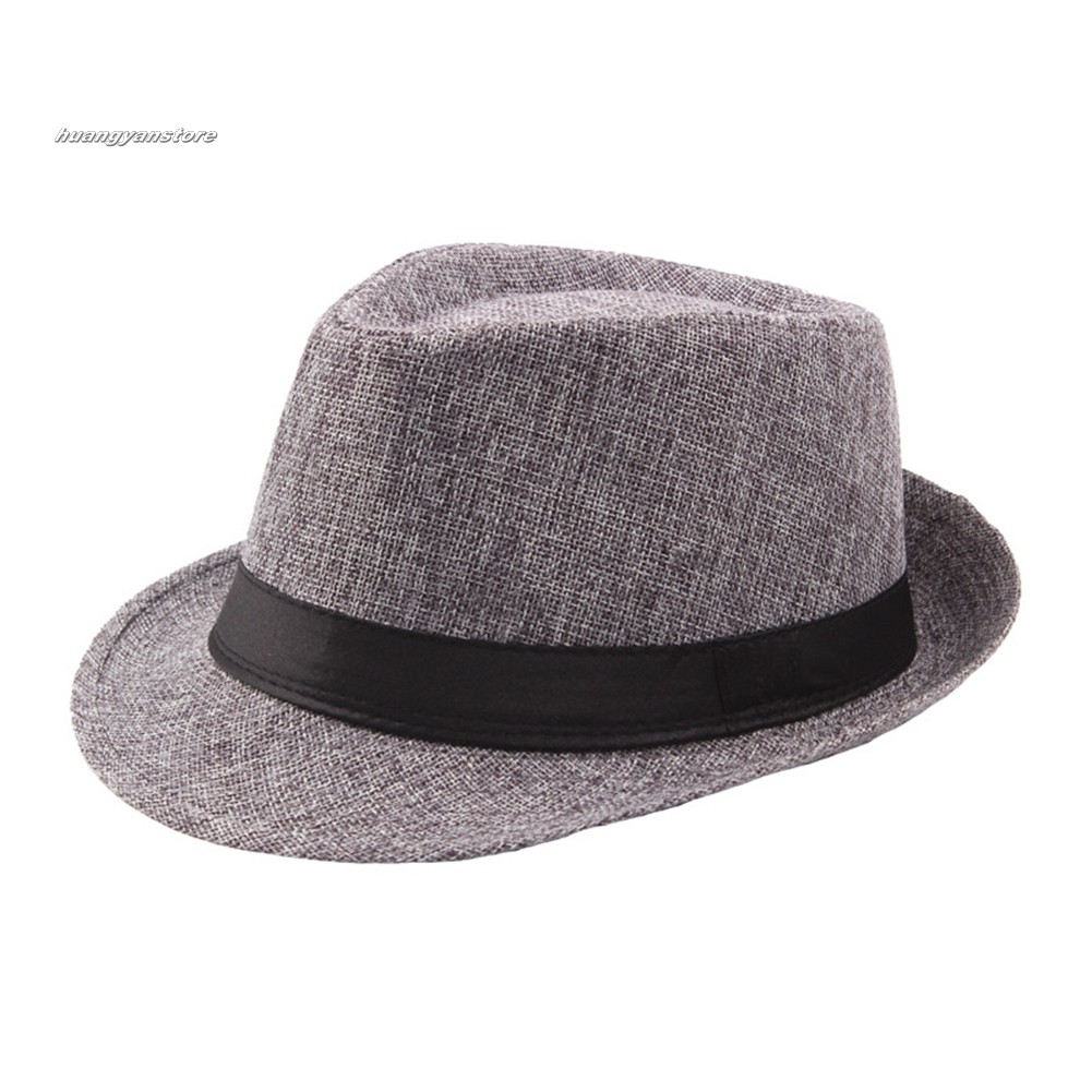 HY| Men Solid Color Wide Brim Fedora Felt Hat Panama Cap Boater Summer Beach ...