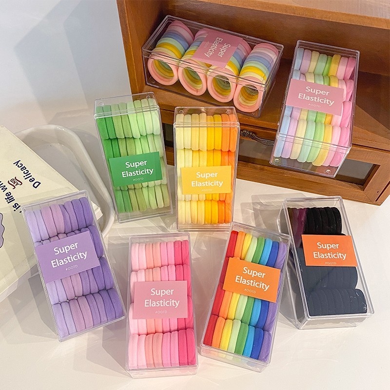 Set 32 Dây Thun Cột Tóc Co Giãn Màu Kẹo Dành Cho Trẻ Em