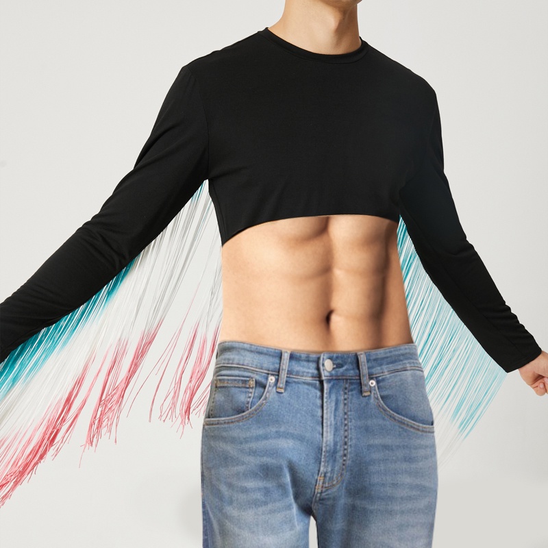 Áo Thun Croptop Tay Dài Phối Tua Rua Thời Trang Đi Biển Cho Nam