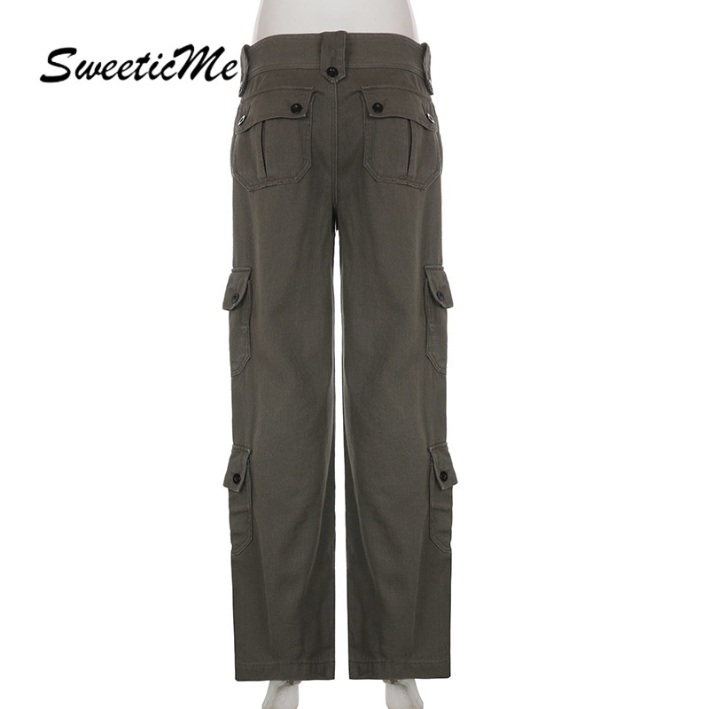 Sweeticme Quần Denim Lưng Thấp Phong Cách Đường Phố Cá Tính Dành Cho Nữ