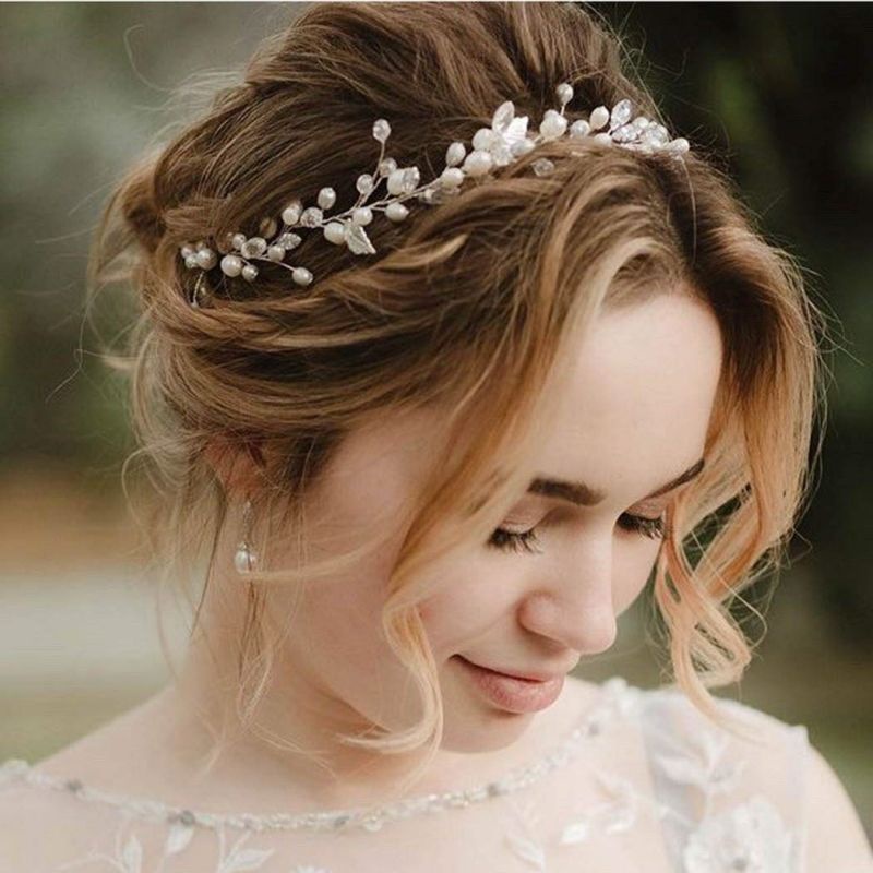 Phụ Kiện Cài Tóc Đính Ngọc Trai Nhân Tạo Kèm Ruy Băng Thời Trang Cổ Điển Cho Cô Dâu