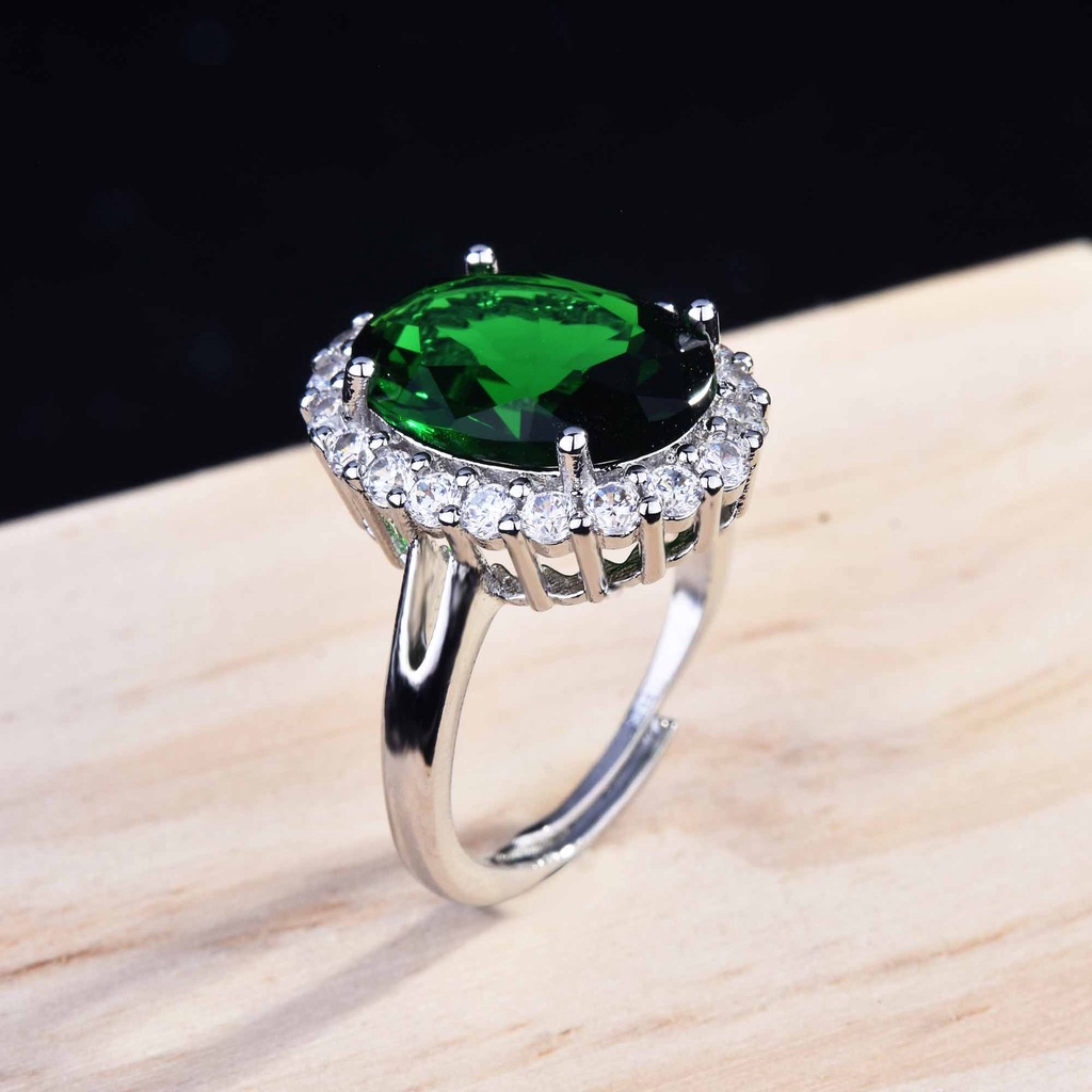 Nhẫn Bạc 925 Đính Đá Quý Hình Oval Màu Đỏ Thật Có Thể Điều Chỉnh Kích Thước