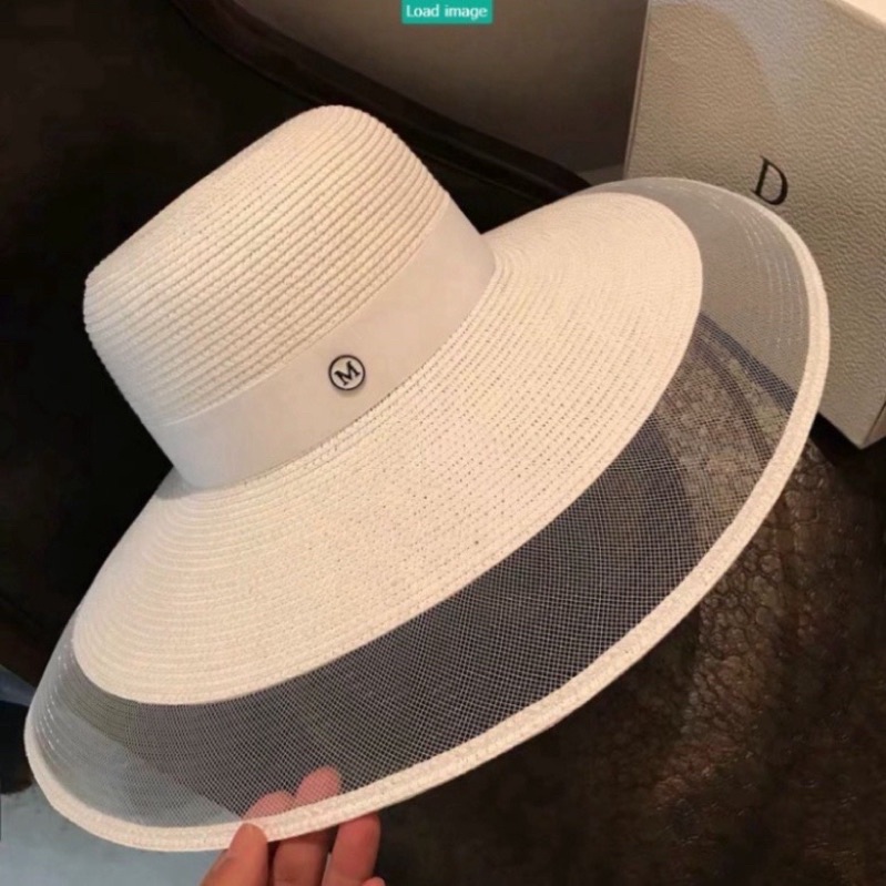 Mũ cói rộng vành lưới viền Poly MA.I.S.ON đóng gói hộp to không bị hỏng form đi biển dạo phố