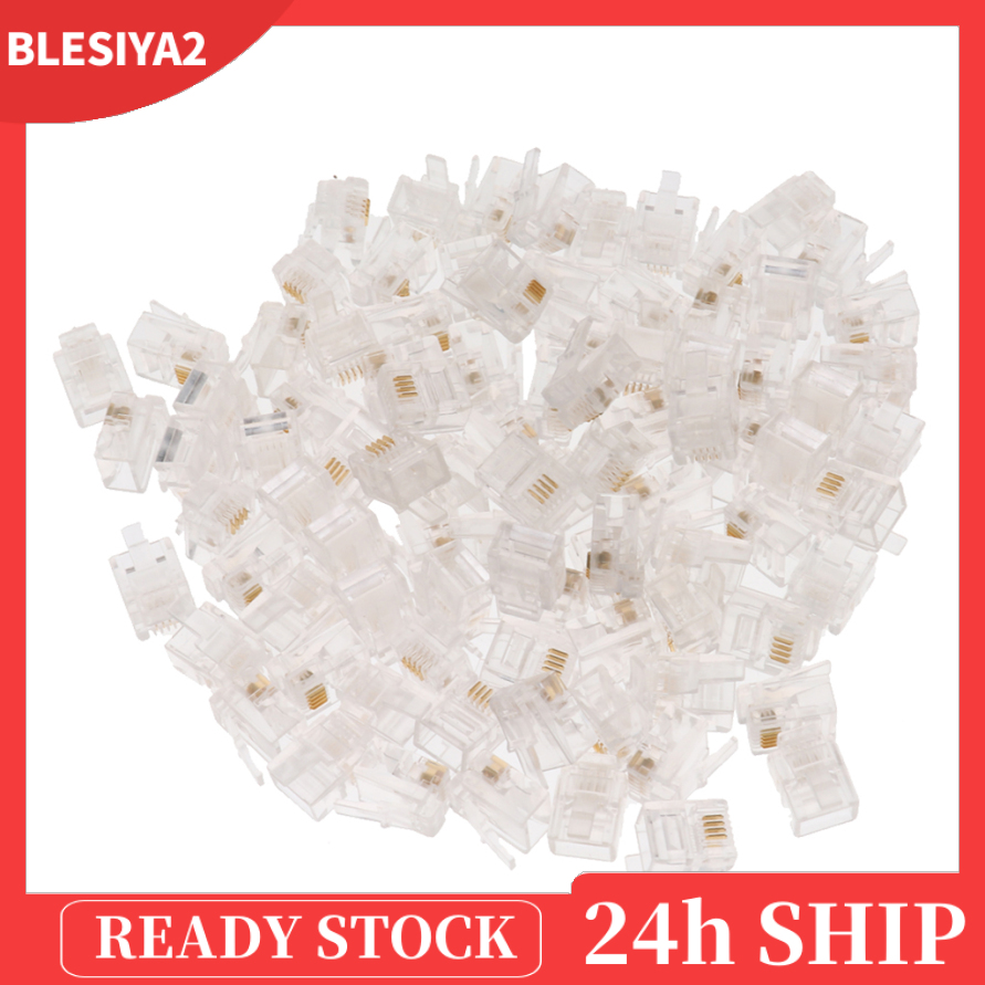 Bộ 100 Đầu Nối Dây Cáp Điện Thoại 6p4c Rj11