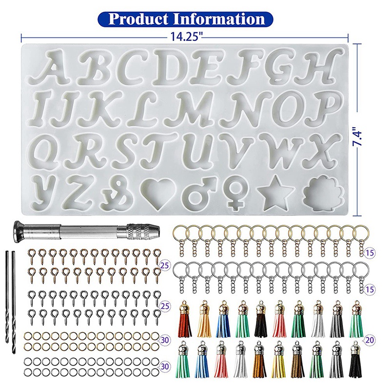 Bộ Khuôn Silicone Làm Móc Khóa Resin / Epoxy DIY Hình Chữ Cái Tiện Lợi