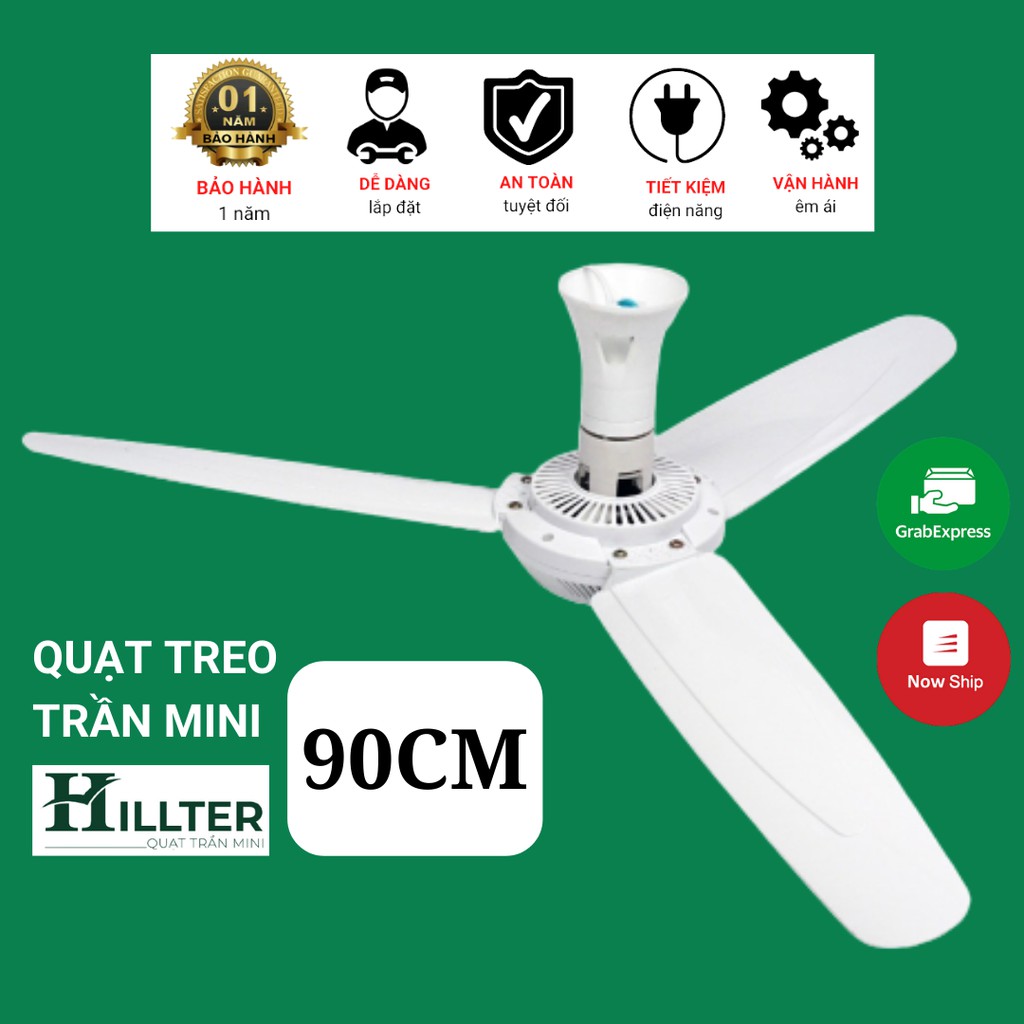 Quạt Trần Mini 3 cánh 90cm HD90 / HX60 - Loại vừa-220V-20W- Hãng Hillter- Bảo hành 12 tháng