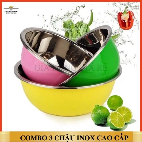 Chậu Tắm Thau Inox 3 Món Cao Cấp Size 22 24 26cm Siêu Tiện Dụng