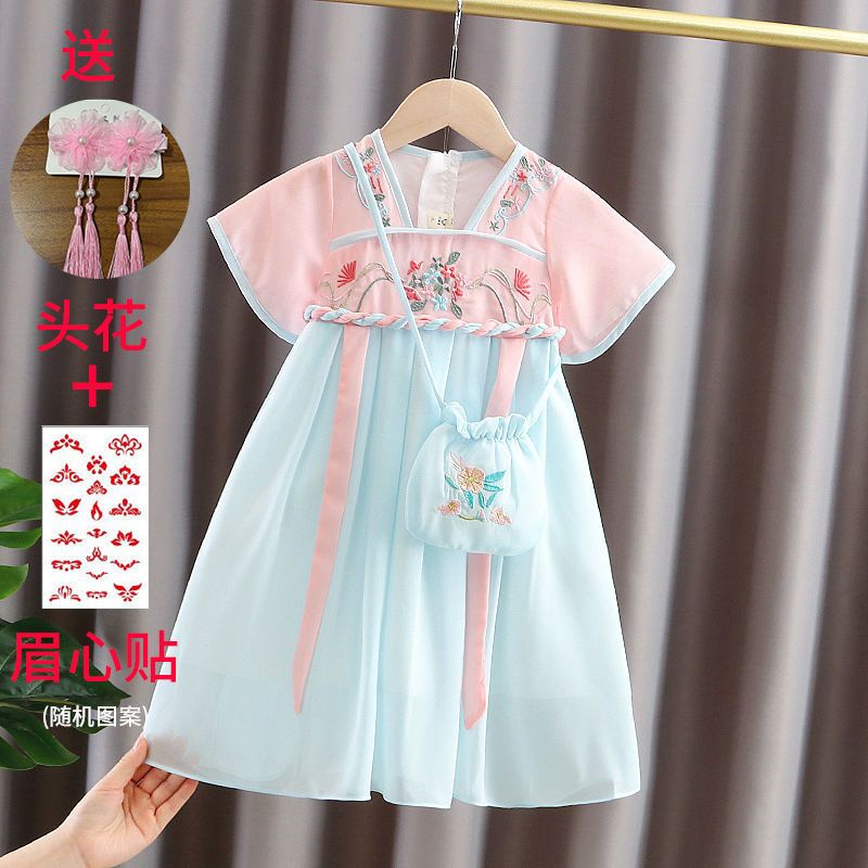 Đầm Hán Phục Tay Ngắn Chất Liệu Chiffon Thời Trang Mùa Hè Phong Cách Trung Hoa Mới 2022 Cho Bé Gái