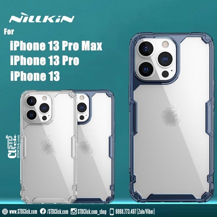 ỐP LƯNG IPHONE 13 - 13 PRO - 13 PRO MAX - 13 MINI NILLKIN NATURE TPU PRO LƯNG KÍNH PC TRONG VIỀN DẺO CHÍNH HÃNG