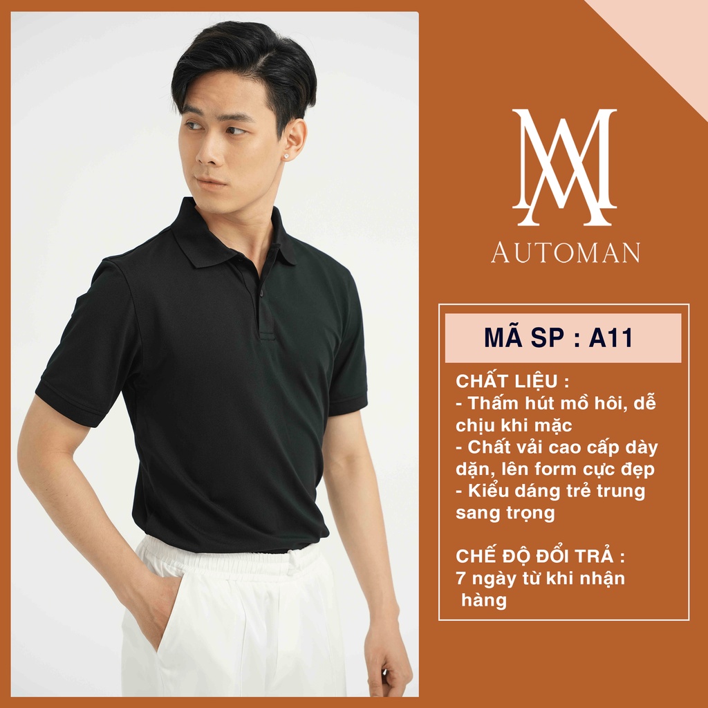 Áo Polo Nam cổ bẻ thun basic cộc tay vải cá sấu cotton phong cách trẻ trung chuẩn form nhiều màu AUTOMAN A11