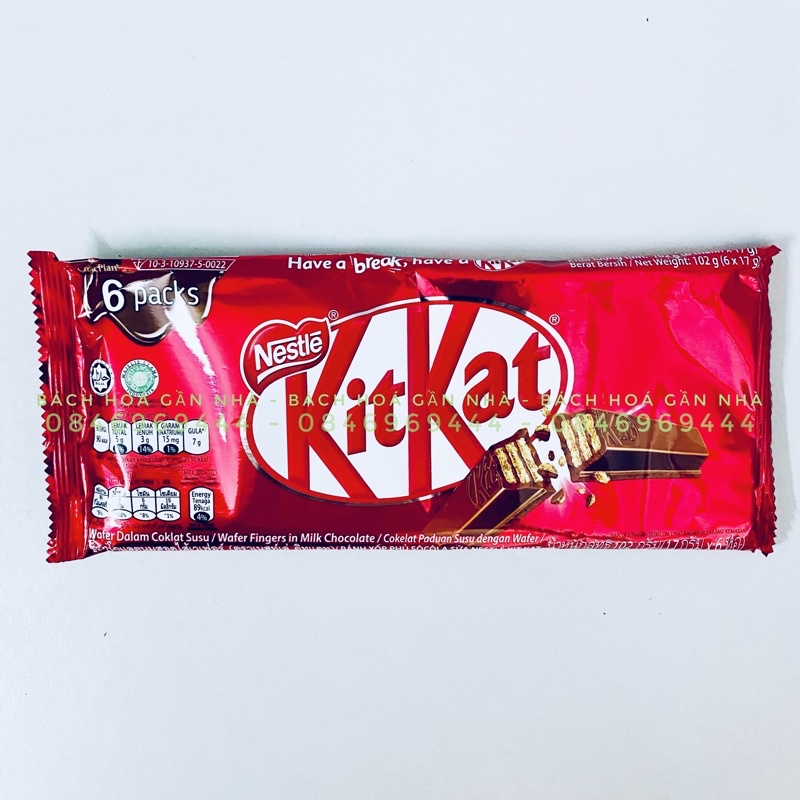 Bánh xốp phủ Sô-cô-la KitKat gói 6 thanh 2F (6 thanh x 17g)