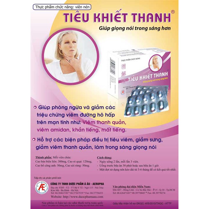 Tiêu Khiết Thanh – Giúp giọng nói trong trẻo, hỗ trợ điều trị viêm thanh quản, viêm amidan, khản tiếng (Hôpj 30 viên)