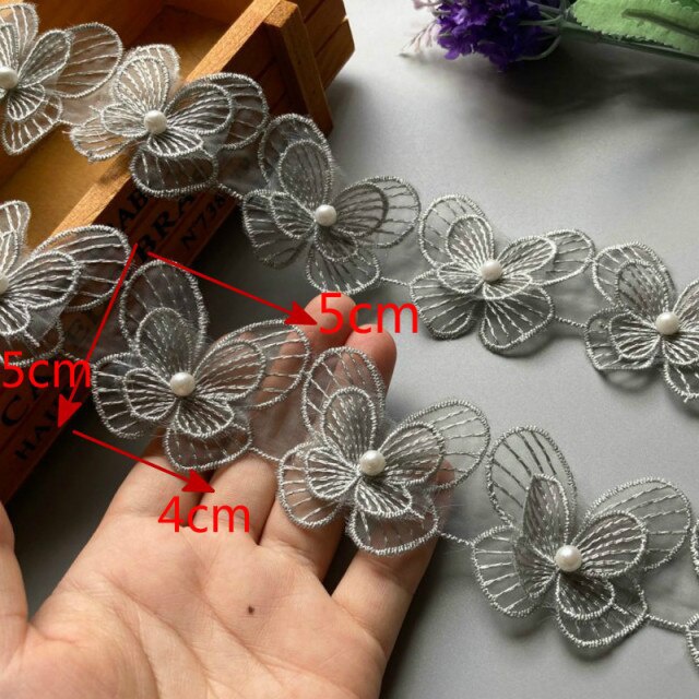 Set 10 Dải Ruy Băng Ren Thêu Hình Hoa Bướm Đính Ngọc Trai Thủ Công Trang Trí Giày