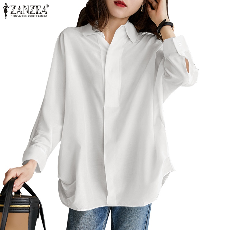 Zanzea Áo Sơ Mi Tay Dài Viền Bên Phong Cách Hàn Quốc Thanh Lịch Dành Cho Nữ