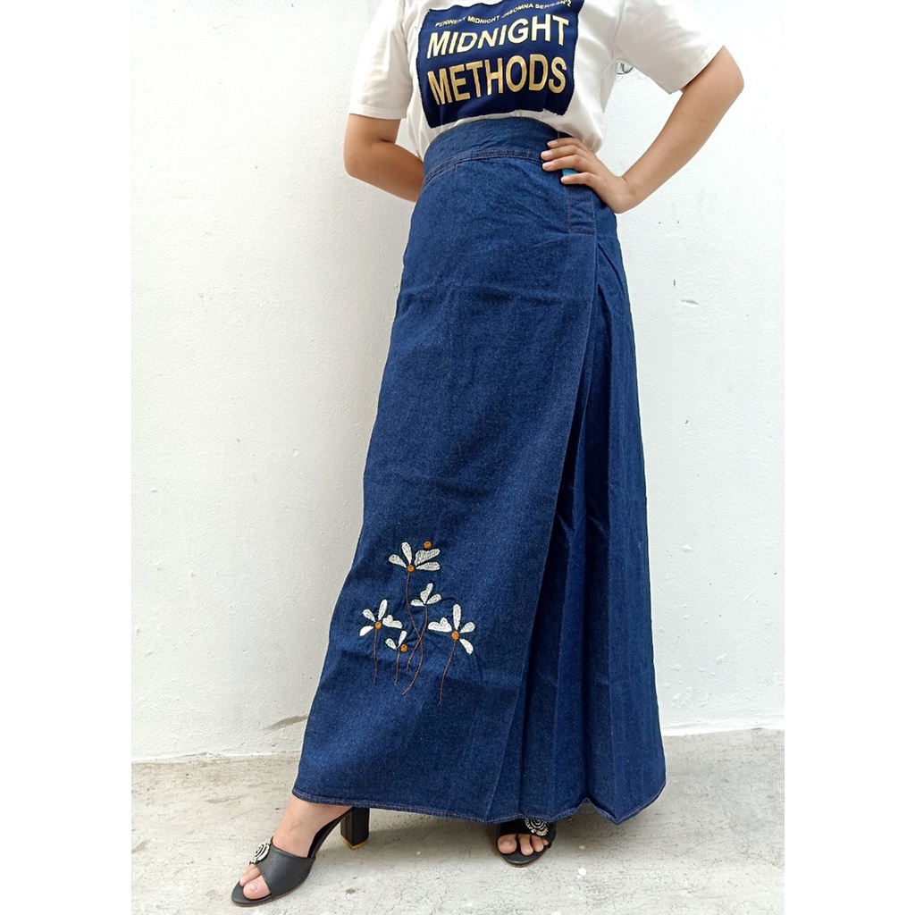 Váy chống nắng jean cotton cao cấp 1 tà có nút bấm