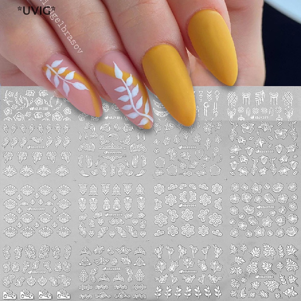 [[UVIG]] 3D Nail Stickers Gold Flower Leaf Lace Design manicure decals butterfly Nail Art [Hot Sell]