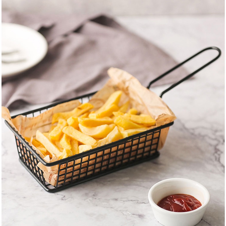 [Hình vuông] Bộ đồ ăn sáng tạo giỏ đồ ăn nhẹ bằng sắt giỏ khoai tây chiên Mini giỏ gà chiên tráng mi