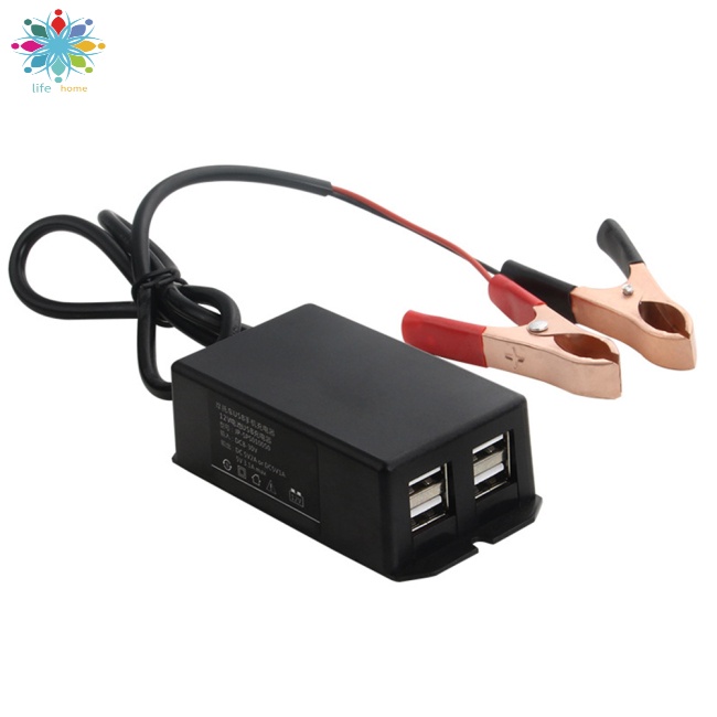 Bộ Chuyển Đổi Kẹp Bình Ắc Quy Điện Thoại Sạc Nhanh Usb 4 Trong 1 Cho Loa Đèn Led Xe Máy