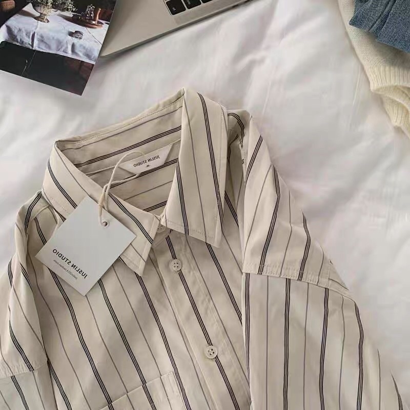 ÁO SƠ MI KẺ SỌC DÀI TAY DÁNG RỘNG KIỂU DÁNG VINTAGE