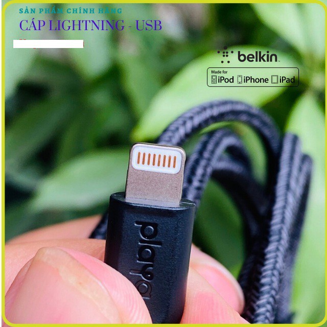 Cáp sạc lightning belkin 1m bọc dù,chuẩn MFI,sạc cực tốt cho iphone,ipad - Chính hãng