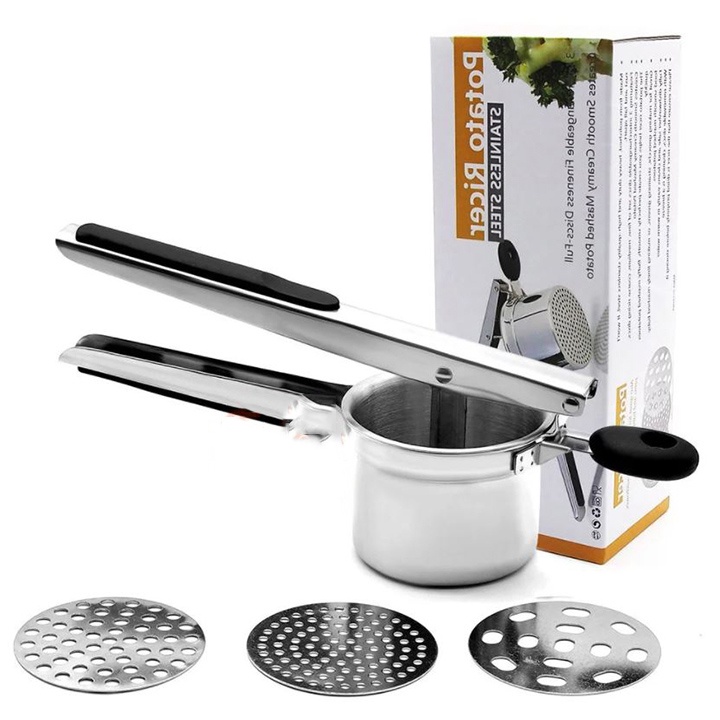 Dụng cụ nghiền khoai tây, ép củ quả, làm bún mì, chả cá... 3 vỉ khuôn (Inox hàng cao cấp )