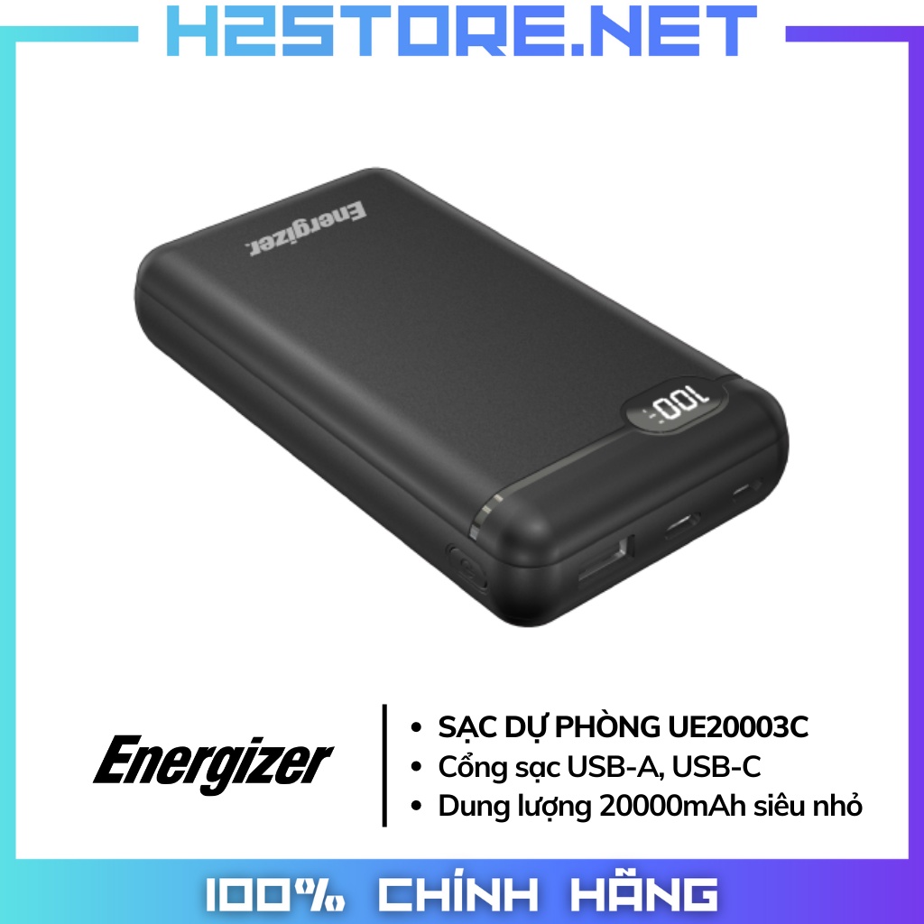 Sạc dự phòng Energizer UE20003C 20000mAh/3.7V Li-Polymer - Hàng chính hãng, bảo hành 2 năm