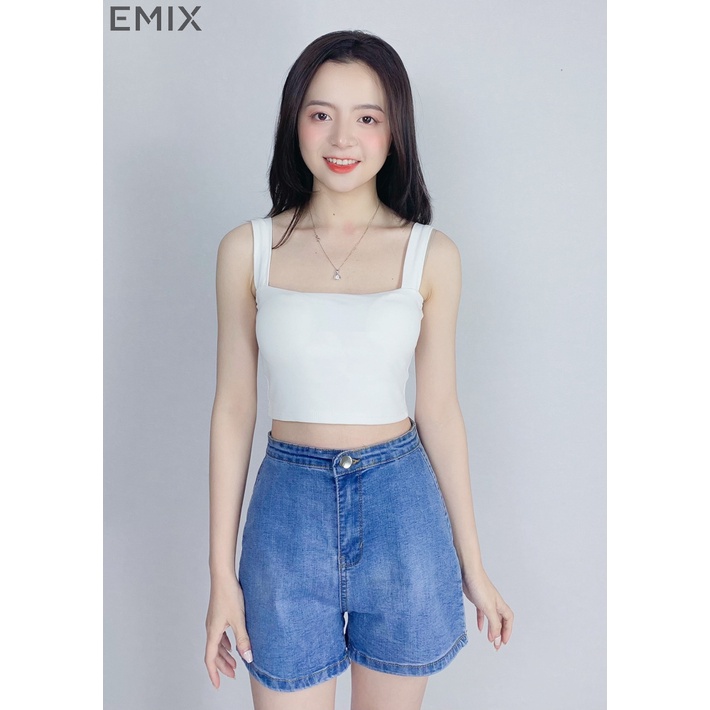 Áo croptop nữ 2 dây bản to cúp ngực EMIX vải cotton co giãn, thấm hút tốt Ao2daybantocodem6045/P1/K12