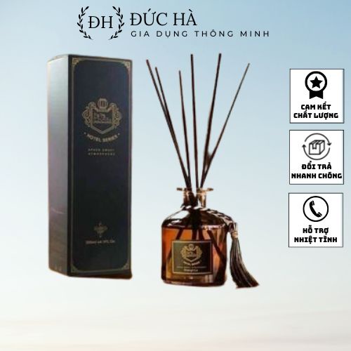 Tinh dầu thơm phòng que gỗ tự khuếch tán mùi hương khử mùi lọ màu đen kèm tua rua sang trọng